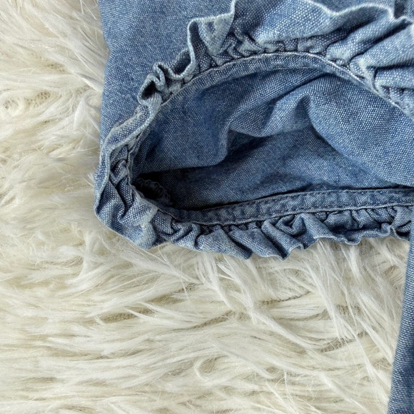 Levi's Denim Ruffle Tie Strap Button Front Crop Top Medium Boho Western Y2K Sexy - Picture 4 of 11